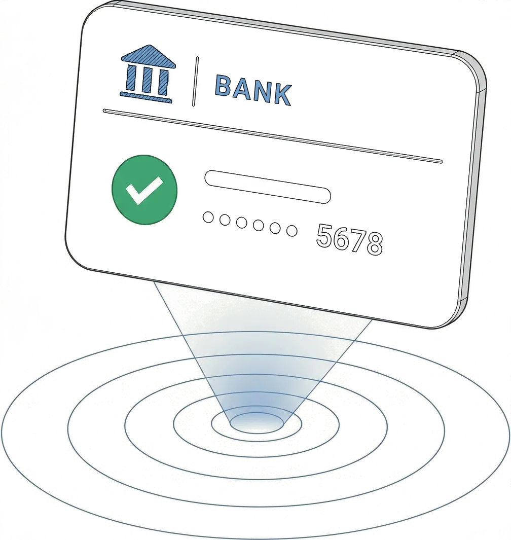A validated bank account being scanned and confirmed
